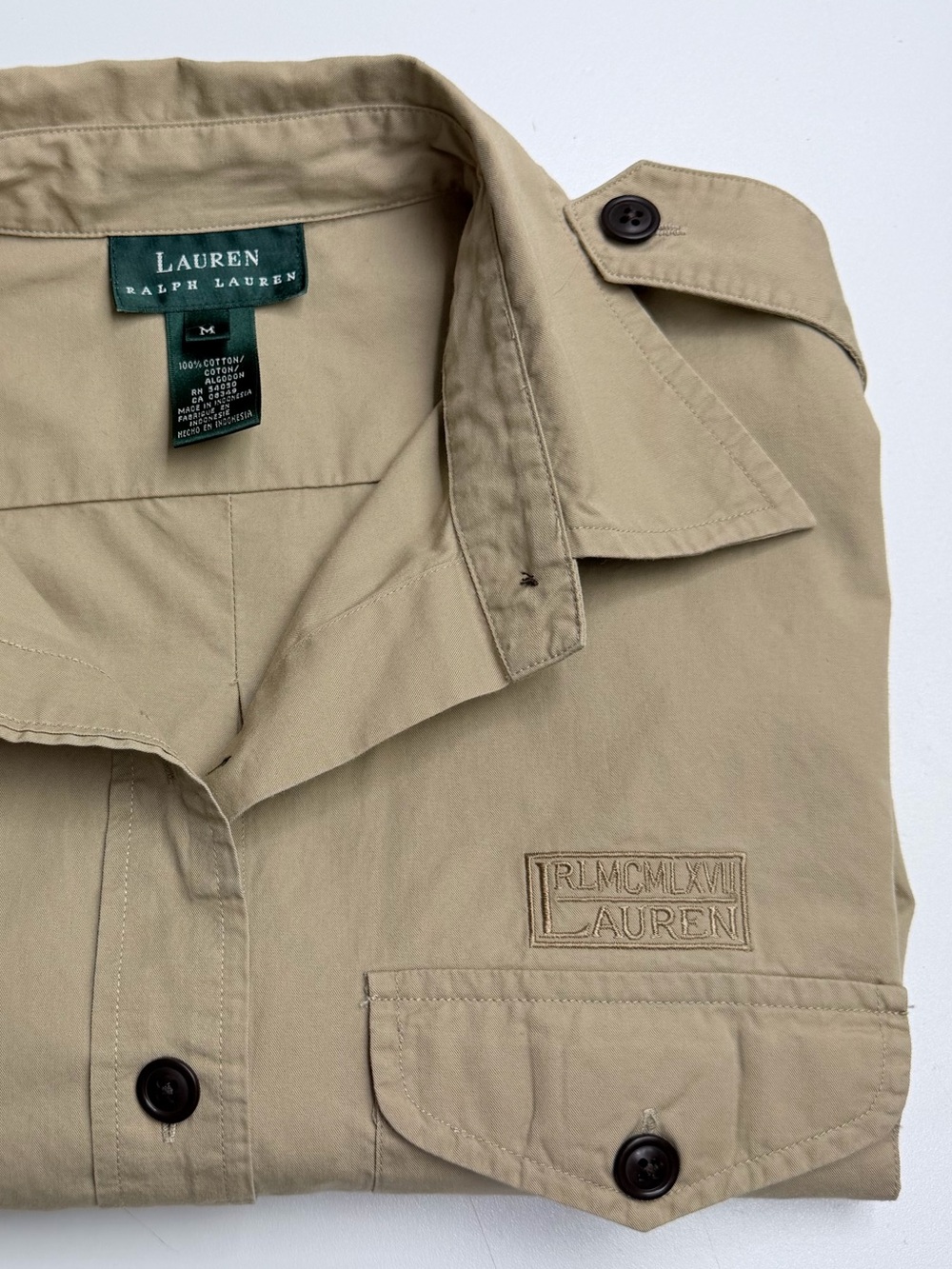 Vintage Lauren Ralph Lauren MCMLXVII Safari Button Down Shirt Size Medium